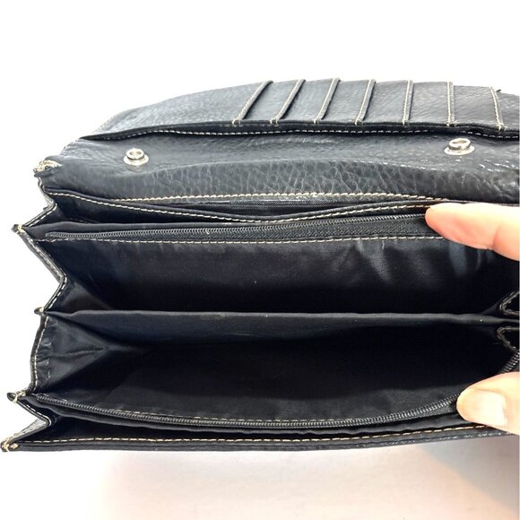 Black Etienne Aigner Monogram Canvas & Leather Wallet Clutch Buckle Closure - Picture 6 of 7